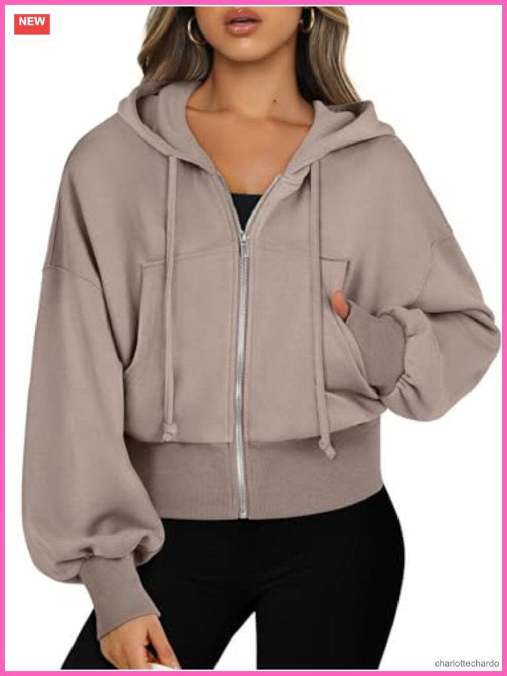 Cropped Zip Up Hoodie for Women | Long Sleeve Fleece Jacket | Streetwear